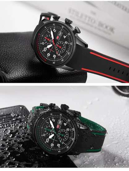 MINI FOCUS Sport Quartz Watch for Men Fashion Waterproof Chronograph Wristwatch with Blue Silicone Strap Auto Date Luminous 0379