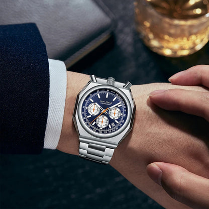 MINI FOCUS Fashion Multifunctional Quartz Watch for Men Calendar Luminous Luxury Stainless Steel Strap Bull Head Mens Watches