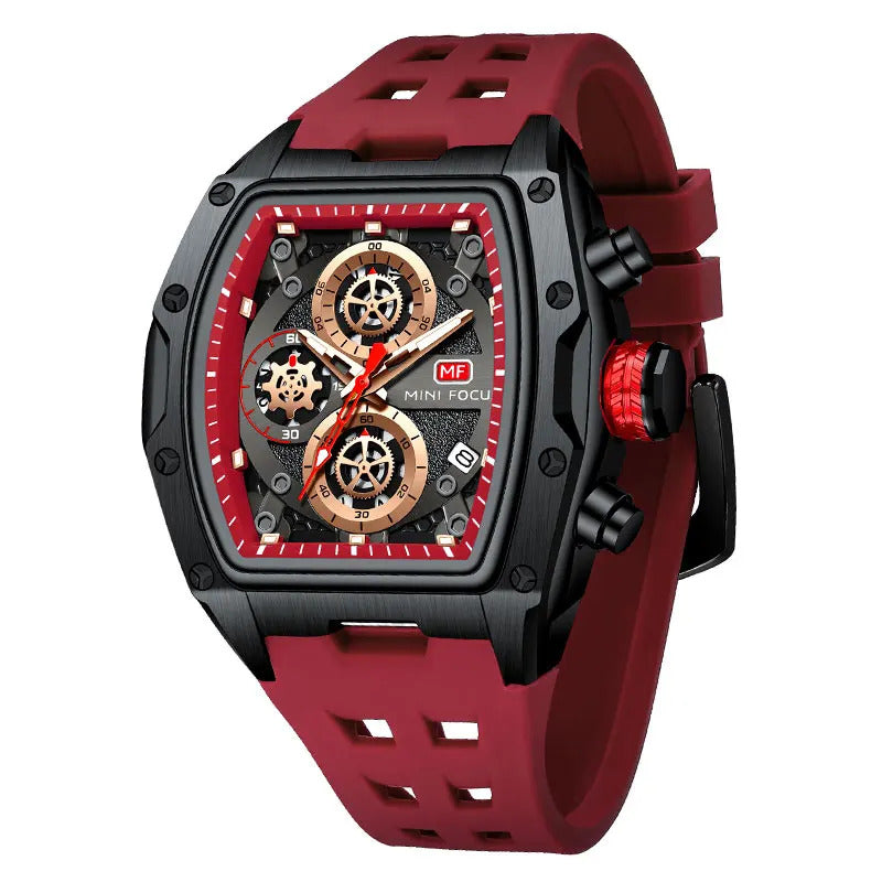 MINI FOCUS Blue Quartz Watch Men Fashion Military Sport Chronograph Wristwatch with Luminous Hands Auto Date Silicone Strap