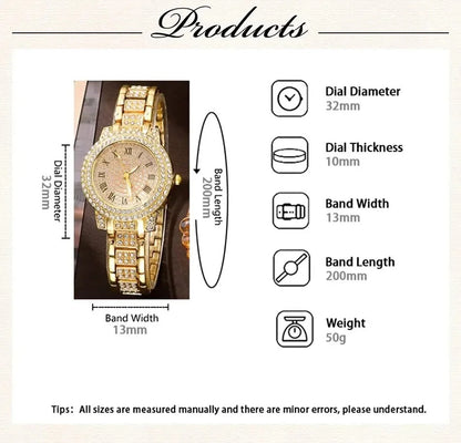 6 Pack Women's Watches Luxury Elegant Alloy Watches Women Crystal Watch Gift Quartz Watch Alloy Rhinestone Bracelet Montre