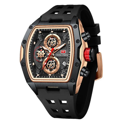 MINI FOCUS Blue Quartz Watch Men Fashion Military Sport Chronograph Wristwatch with Luminous Hands Auto Date Silicone Strap