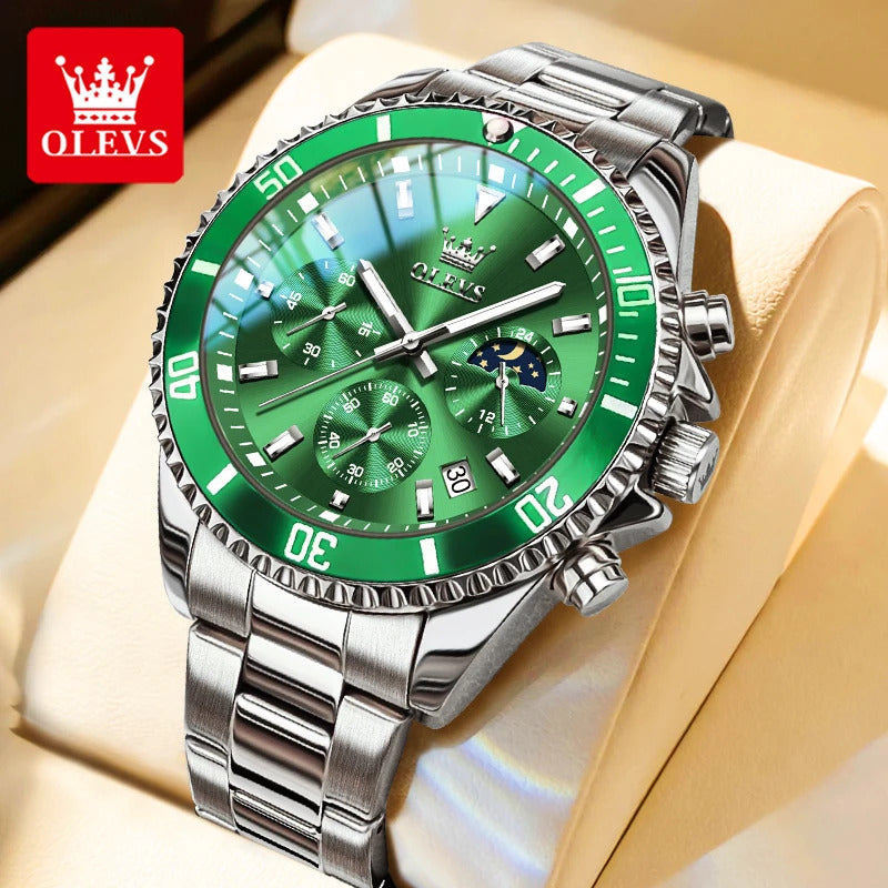 OLEVS Mens Watches Rotatable Big Face Stainless Steel Waterproof Date Analog Quartz Watches Fashion Business WristWatch for Men