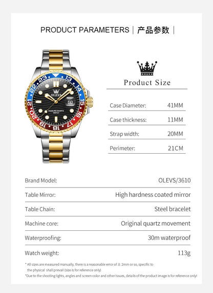 OLEVS 3610 Hot Original Luxury Men's Watches Waterproof Calendar Luminous Quartz Watch for Man Stainless Steel Authentic Watch