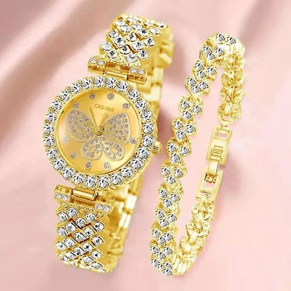 Womens Butterfly Dial Watch Brand Design Female Clock Womens Steel Bracelet Watch Quartz Luxury Fashion Diamond