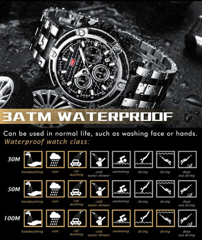 MINI FOCUS Analog Quartz Dress Watch Men Silver Blue Stainless Steel Band Chronograph Luminous Wristwatch with Date 24-hour 0470