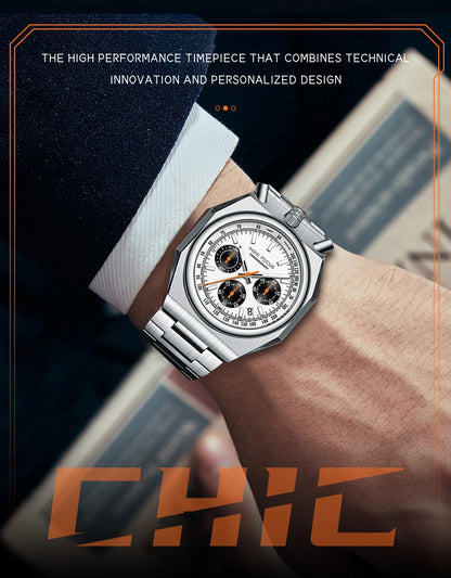 MINI FOCUS Fashion Multifunctional Quartz Watch for Men Calendar Luminous Luxury Stainless Steel Strap Bull Head Mens Watches