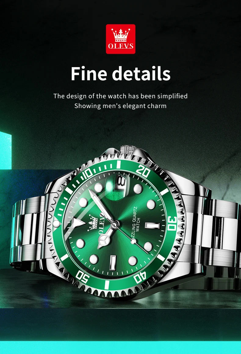 OLEVS 5885 Luxury Men Watch Diving Series Deep Waterproof Auto Date Stainless steel NEW Red Dial Original Wristwatch