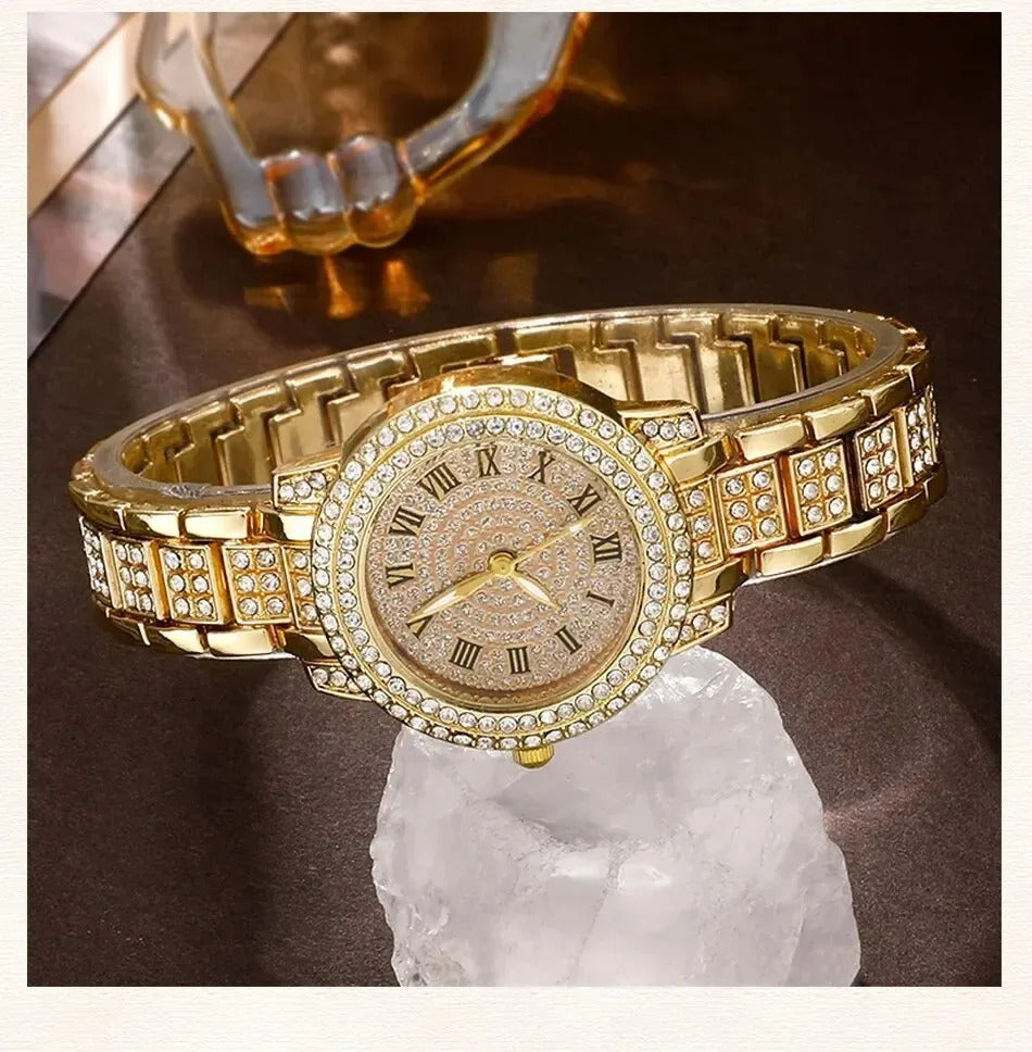 6 Pack Women's Watches Luxury Elegant Alloy Watches Women Crystal Watch Gift Quartz Watch Alloy Rhinestone Bracelet Montre