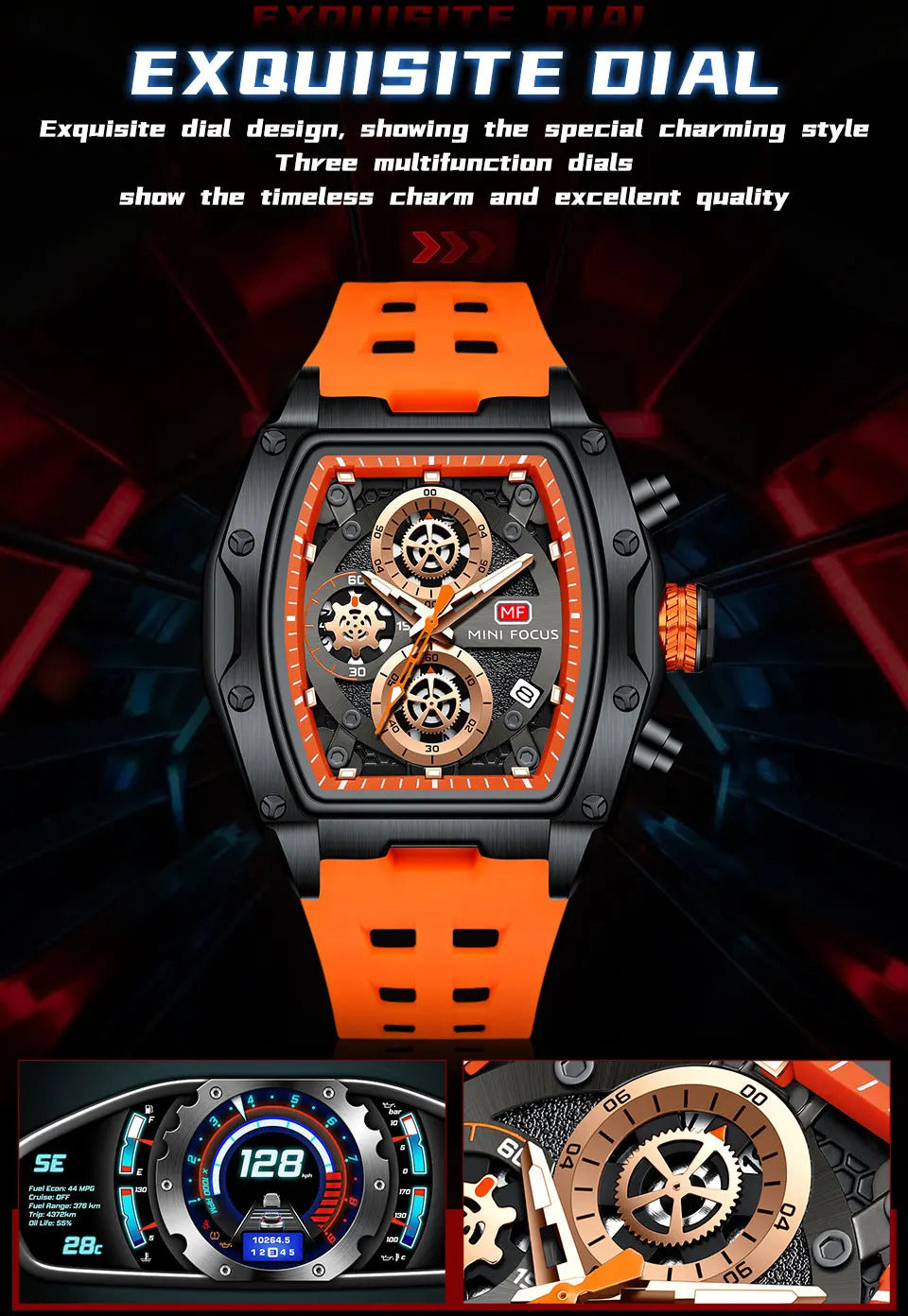 MINI FOCUS Blue Quartz Watch Men Fashion Military Sport Chronograph Wristwatch with Luminous Hands Auto Date Silicone Strap