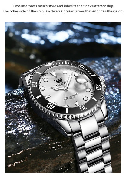 OLEVS 5885 Luxury Men Watch Diving Series Deep Waterproof Auto Date Stainless steel NEW Red Dial Original Wristwatch