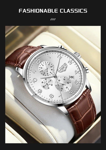 LIGE New Mens Watches Top Brand Luxury Military Quartz Watch For Men Fashion Leather Sports Waterproof Chronograph Reloj Hombre