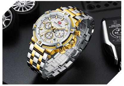 MINI FOCUS Analog Quartz Dress Watch Men Silver Blue Stainless Steel Band Chronograph Luminous Wristwatch with Date 24-hour 0470
