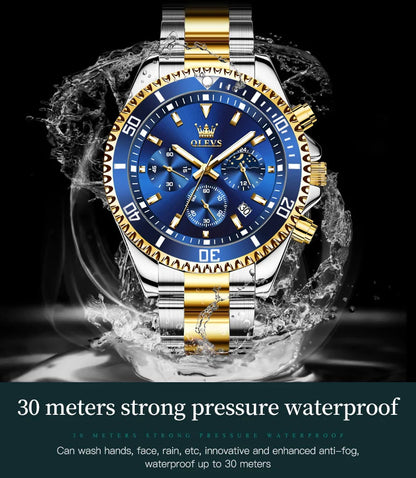 OLEVS Mens Watches Rotatable Big Face Stainless Steel Waterproof Date Analog Quartz Watches Fashion Business WristWatch for Men