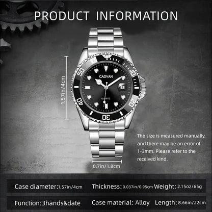1pc Luxury Men Silver Stainless Steel Water Proof Automatic Luminous Bezel Mens Watches