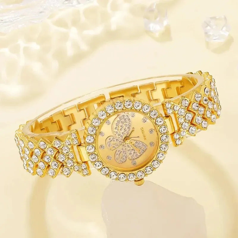 Womens Butterfly Dial Watch Brand Design Female Clock Womens Steel Bracelet Watch Quartz Luxury Fashion Diamond