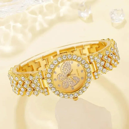 Womens Butterfly Dial Watch Brand Design Female Clock Womens Steel Bracelet Watch Quartz Luxury Fashion Diamond