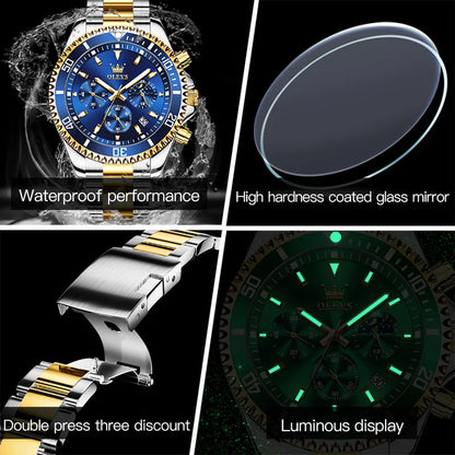 OLEVS Mens Watches Rotatable Big Face Stainless Steel Waterproof Date Analog Quartz Watches Fashion Business WristWatch for Men