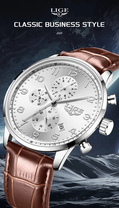 LIGE New Mens Watches Top Brand Luxury Military Quartz Watch For Men Fashion Leather Sports Waterproof Chronograph Reloj Hombre