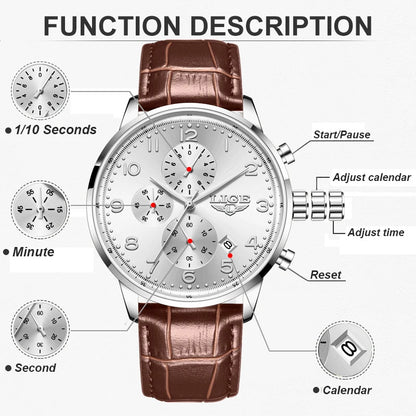 LIGE New Mens Watches Top Brand Luxury Military Quartz Watch For Men Fashion Leather Sports Waterproof Chronograph Reloj Hombre