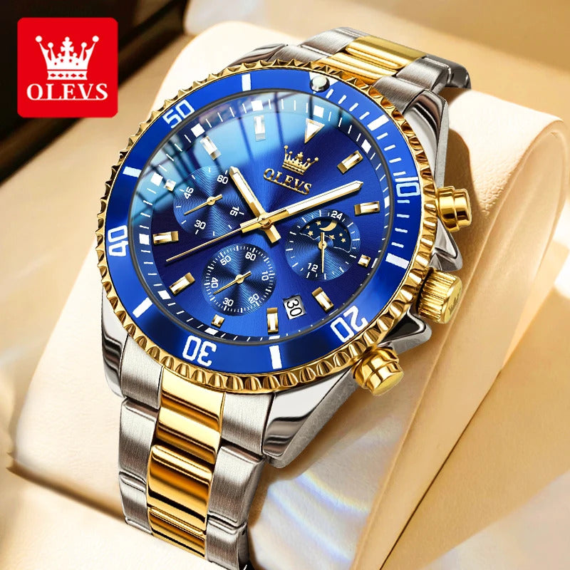 OLEVS Mens Watches Rotatable Big Face Stainless Steel Waterproof Date Analog Quartz Watches Fashion Business WristWatch for Men