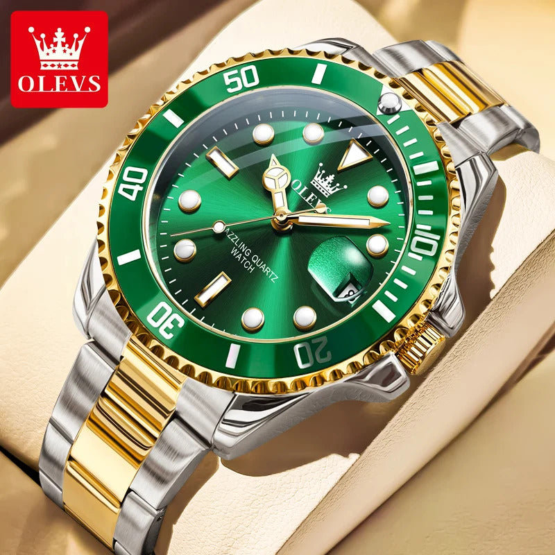 OLEVS 5885 Luxury Men Watch Diving Series Deep Waterproof Auto Date Stainless steel NEW Red Dial Original Wristwatch