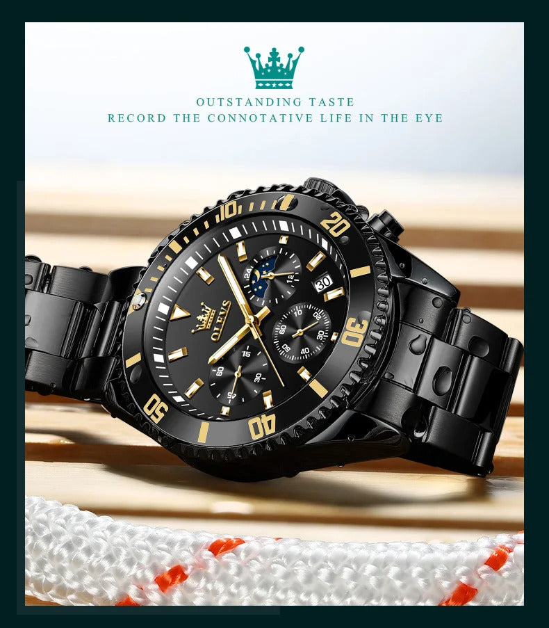 OLEVS Mens Watches Rotatable Big Face Stainless Steel Waterproof Date Analog Quartz Watches Fashion Business WristWatch for Men