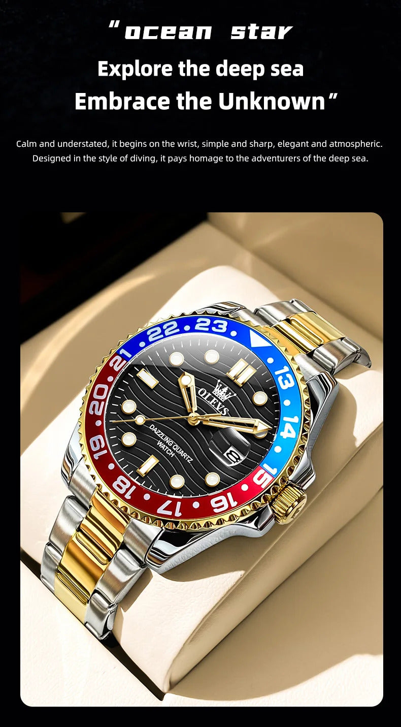 OLEVS 3610 Hot Original Luxury Men's Watches Waterproof Calendar Luminous Quartz Watch for Man Stainless Steel Authentic Watch