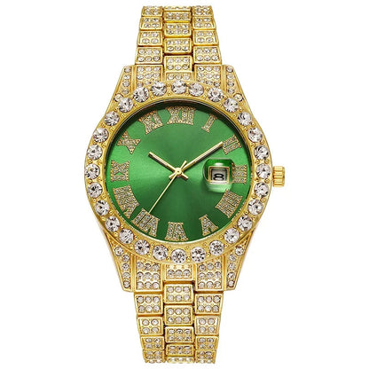 Personalized Hip Hop Watch with Shiny Rhinestones for Men, Luxury Clock, Band Length, Iced Steel Belt, 40mm Diameter Glass Dial